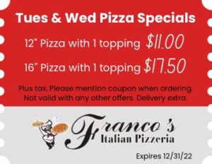 tuesday and wednesday pizza special